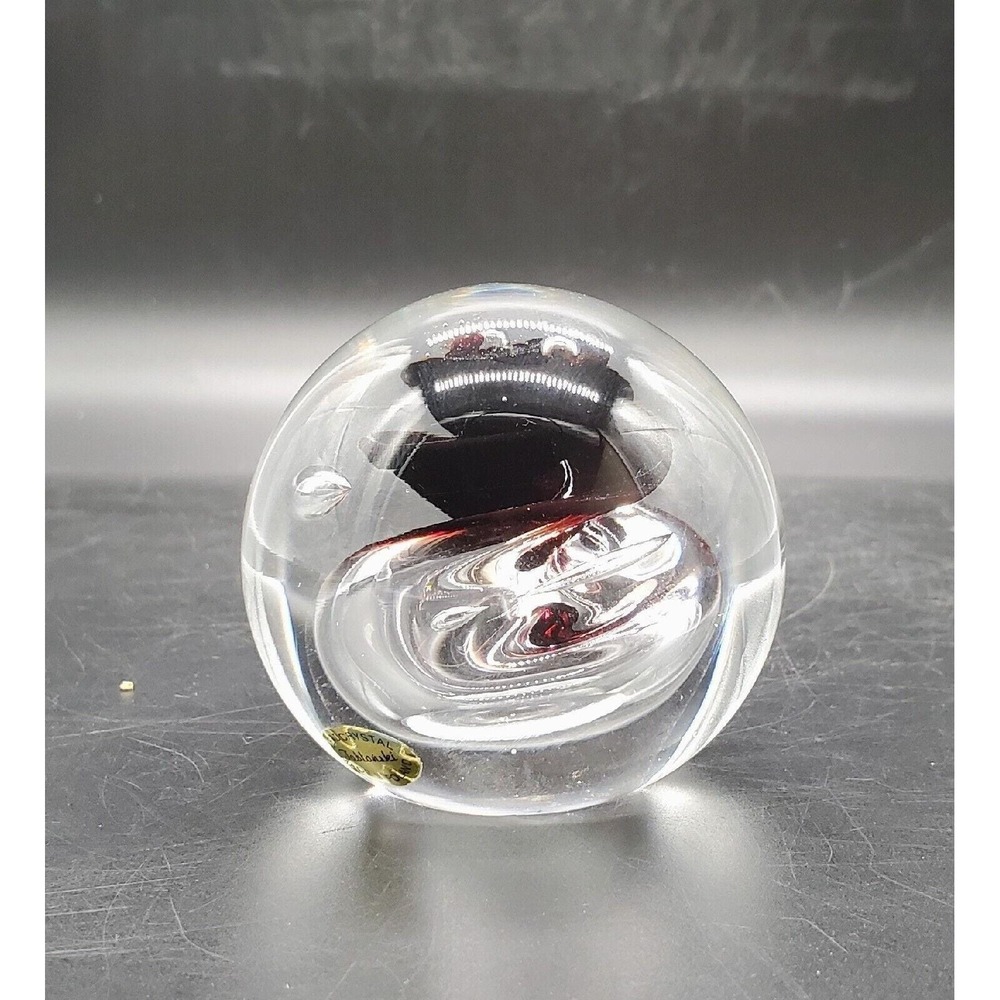 Adam Jablonski Signed Art Glass Crystal Paperweight Pink Swirl Poland 1990s